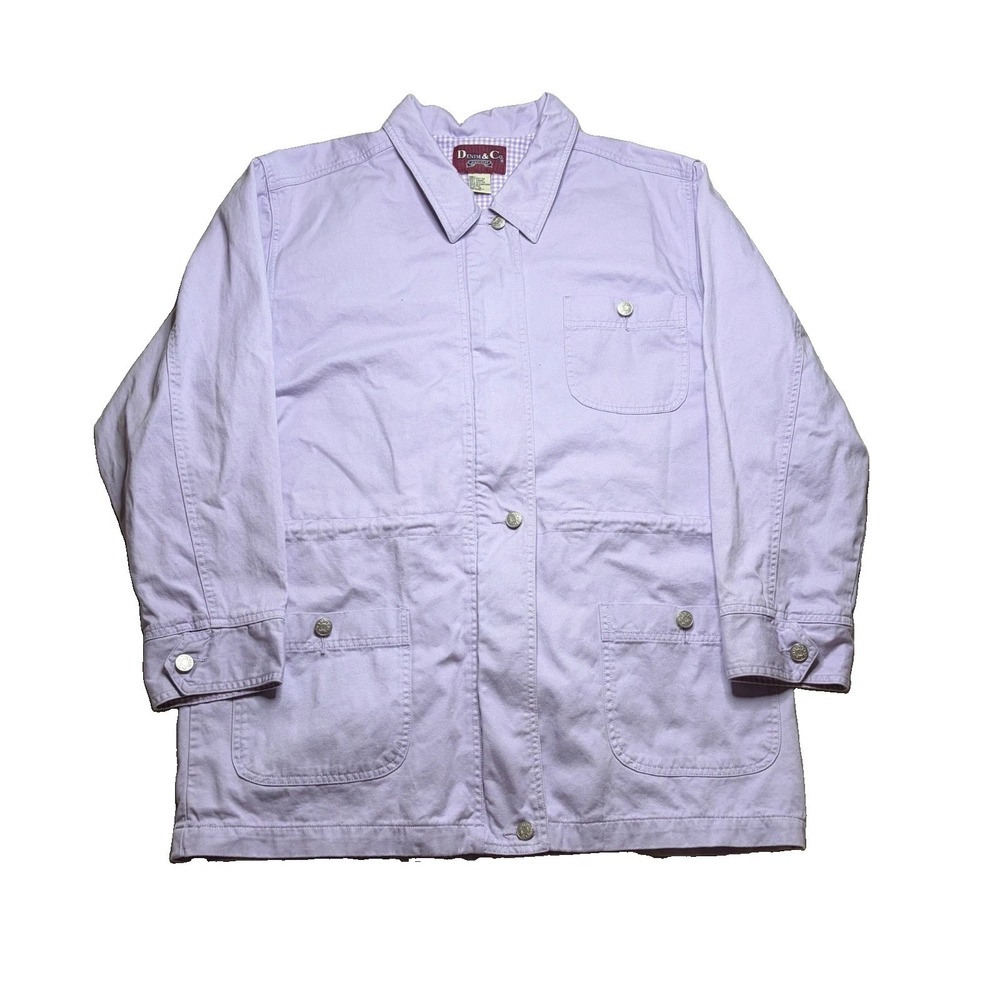 VTG Denim & Co Chore Jacket Womens M Lavender Lined Barn Utility Cotton Workwear